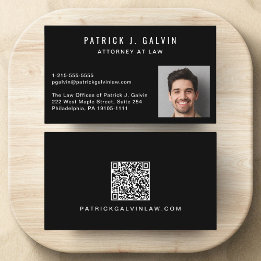 Professional Photo QR Code Black Business Card