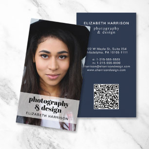 Professional Photo QR Code Blue Business Card