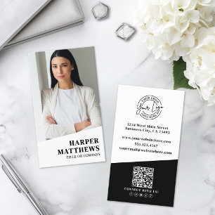 Professional Photo QR Code Company Logo Vertical Business Card