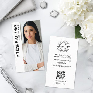 Professional Photo QR Code Company Logo Vertical Business Card