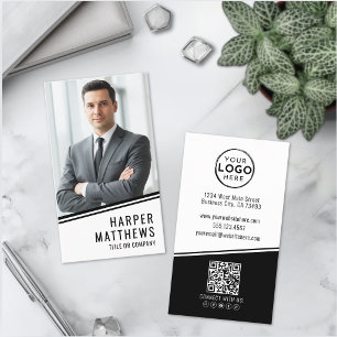 Professional Photo QR Code Company Logo Vertical Business Card