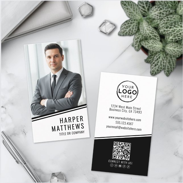 Professional Photo QR Code Company Logo Vertical Business Card (Professional Photo QR Code Company Logo Vertical Business Card )
