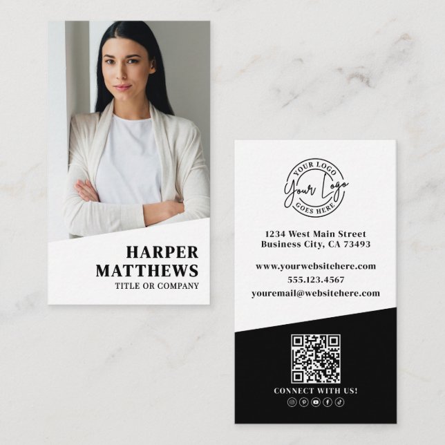 Professional Photo QR Code Company Logo Vertical Business Card (Front/Back)