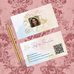 Professional Photo,QR Code,Floral,Pastel,Custom  Business Card