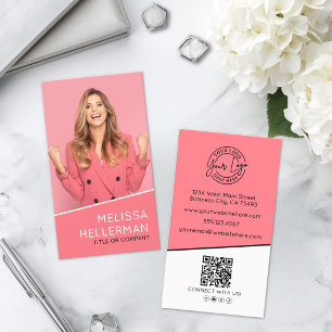 Professional Photo QR Code Logo Vertical Pink Business Card