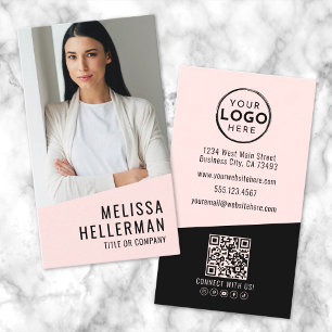 Professional Photo QR Code Logo Vertical Pink Business Card