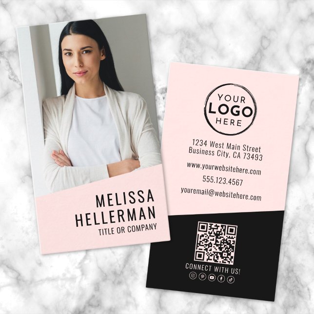Professional Photo QR Code Logo Vertical Pink Business Card (Professional Photo QR Code Logo Vertical Pink Business Card)