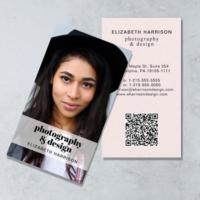 Professional Photo QR Code Pink Business Card (Capture attention, make connections, and leave a lasting impression with our modern QR business card)