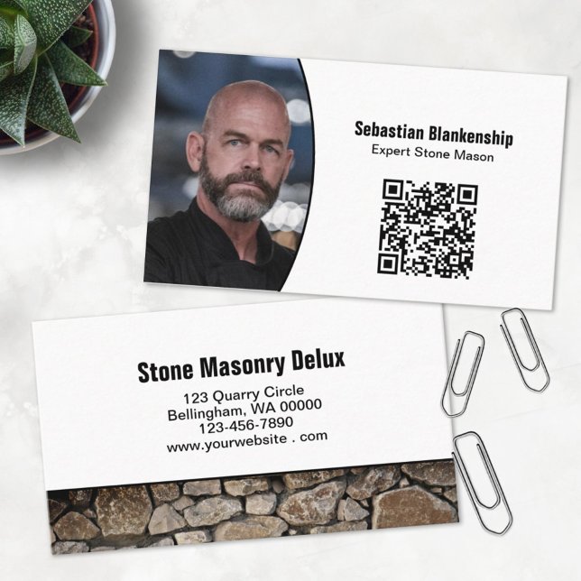 Professional Photo QR Code Stone Wall Business Card (Creator Uploaded)