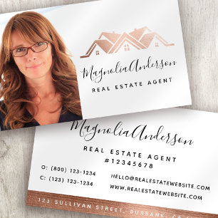 Professional Photo Real Estate Rose Gold Foil Business Card