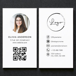 Professional Photo White QR Code Social Media Business Card