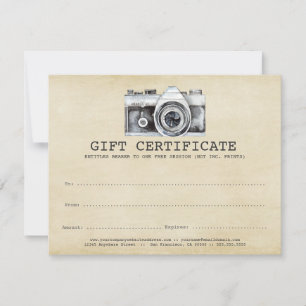 Professional Photographer Camera Gift Certificate