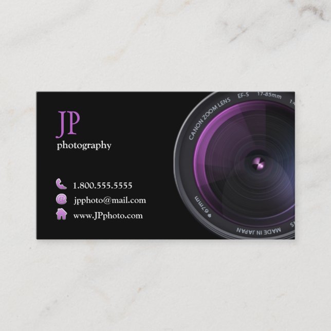 Professional Photographer Camera Lens Business Card (Front)