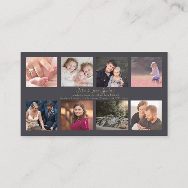 Professional Photographer dark - 8 photo design Business Card (Front)