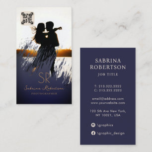Professional Photographer Navy Blue and Gold QR Business Card