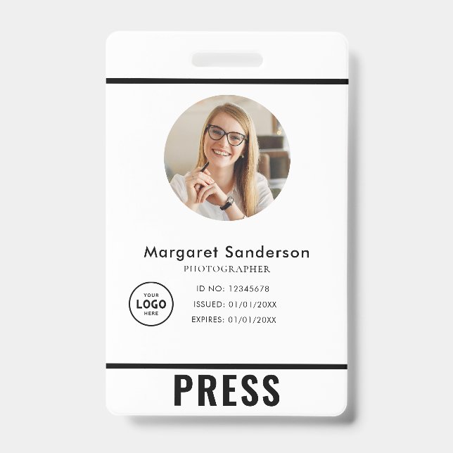 Professional Photographer Press Badge ID Badge (Front)