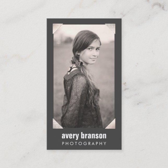 Professional Photographer Silver Corner Photocard Business Card (Front)