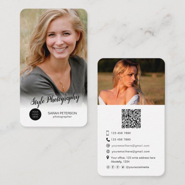 Professional photographer trendy modern photo business card (Front/Back)