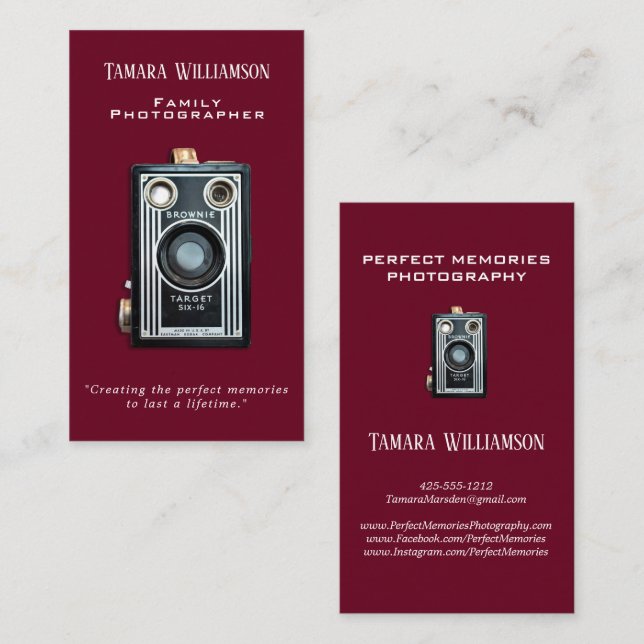 Professional Photography Vintage Camera Photo Business Card (Front/Back)