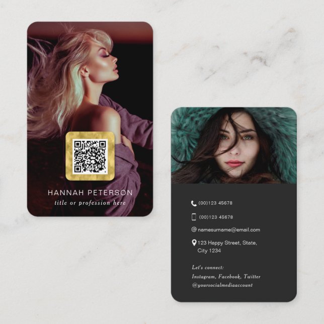 Professional photos QR code Modern stylish gold Business Card (Front/Back)