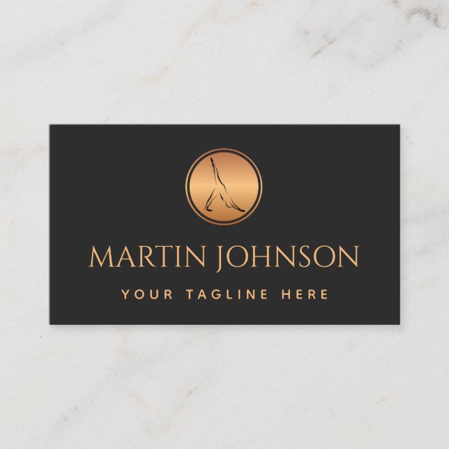 Professional Pilates Stretching Gold & Black Logo Business Card (Front)