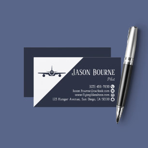 Professional Pilot Aviation Company Navy Blue Business Card
