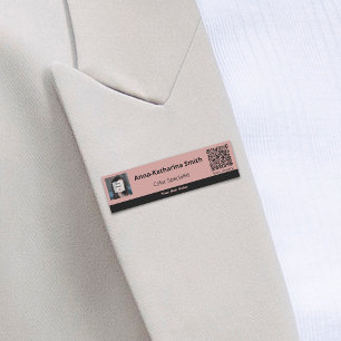 Professional Pink Black Image QR-code Name Tag