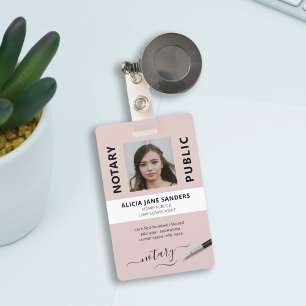 Professional pink blush notary signing agent ID badge