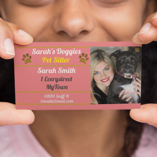 Professional Pink Dog Walker Pet Sitter Business Card (Creator Uploaded)