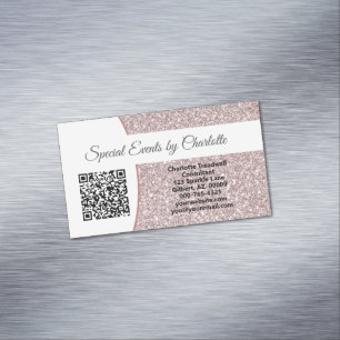 Professional Pink Faux Glitter Custom QR Code Magnetic Business Card