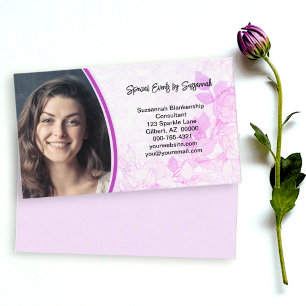 Professional Pink Floral Background Custom Photo Business Card