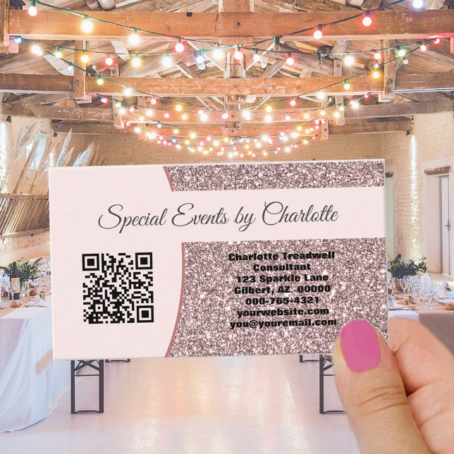 Professional Pink Glitter Custom QR Code  Business Card (Creator Uploaded)