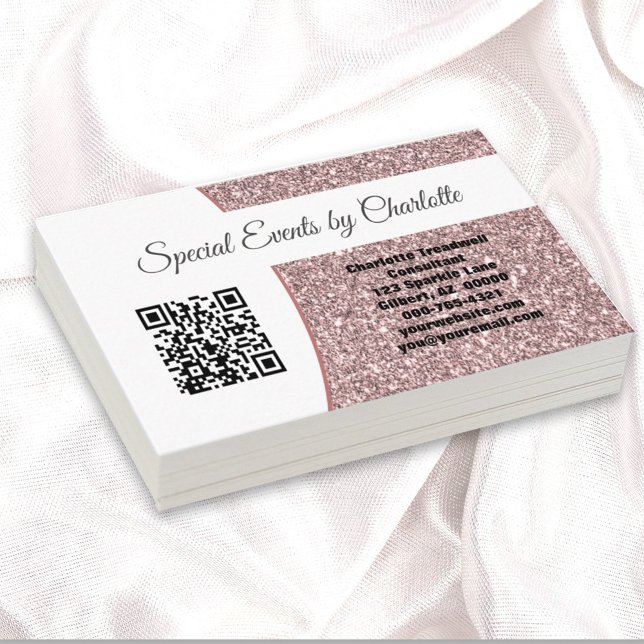 Professional Pink Glitter Custom QR Code Business Card (Creator Uploaded)