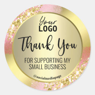 Professional Pink Gold Glitter Thank You Logo Classic Round Sticker