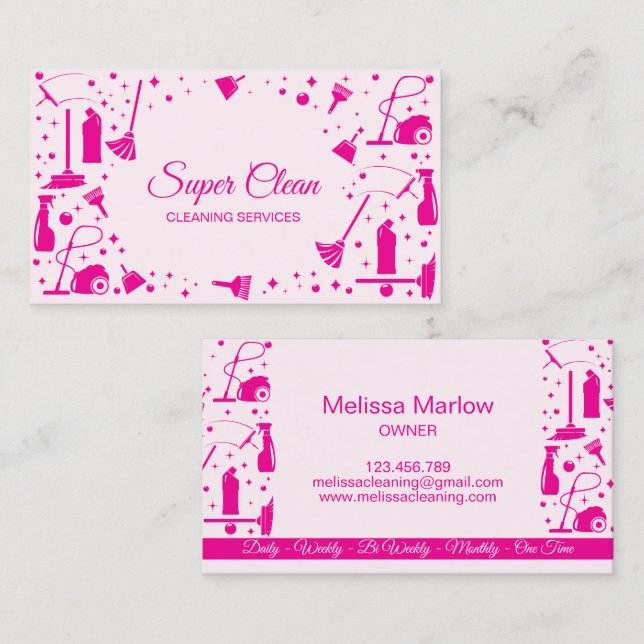 Professional Pink Maid House Cleaning Services Business Card (Front/Back)