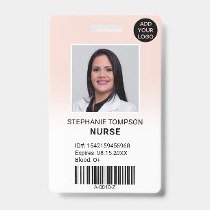 Professional pink ombre nurse photo logo code ID badge