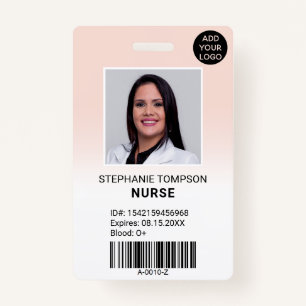 Professional pink ombre nurse photo logo code ID badge