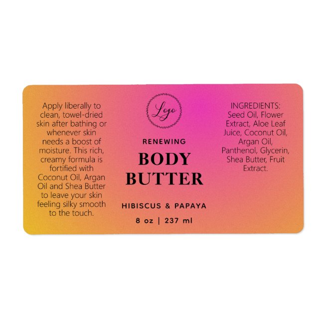 Professional Pink Orange Body Butter Labels (Front)
