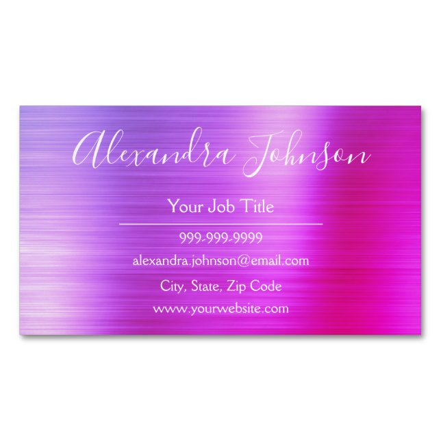 Professional Pink Purple Foil Modern Magnetic Business Card (Front)