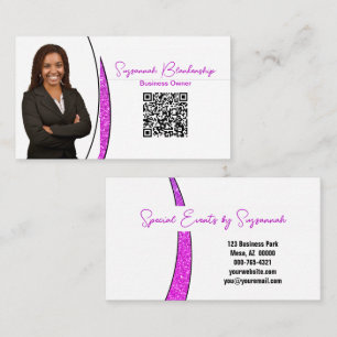 Professional Pink Sliver of Faux Glitter Photo QR Business Card