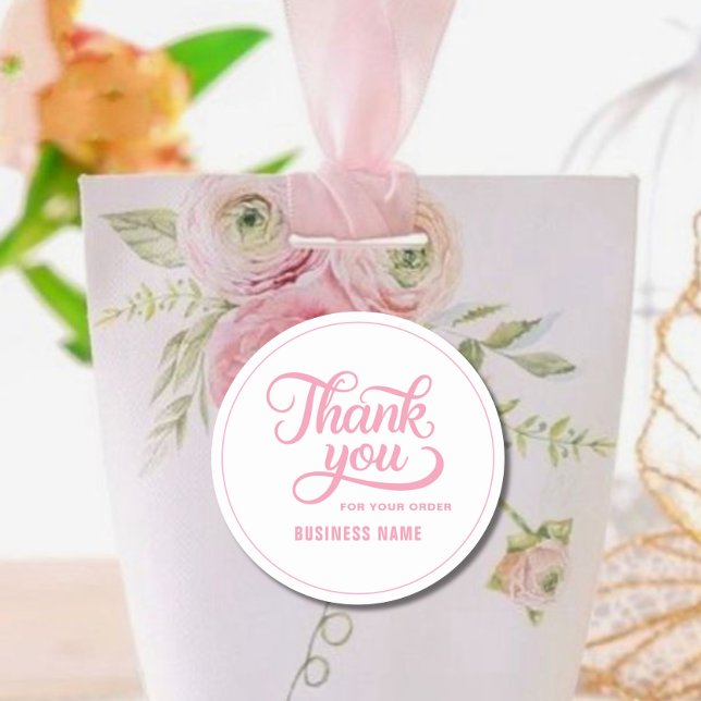 Professional  Pink Thank you Script pink Classic Round Sticker (Creator Uploaded)