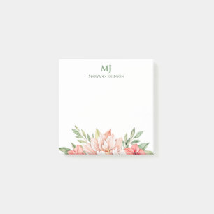 Professional Pink Watercolor Flowers Personalized Post-it Notes