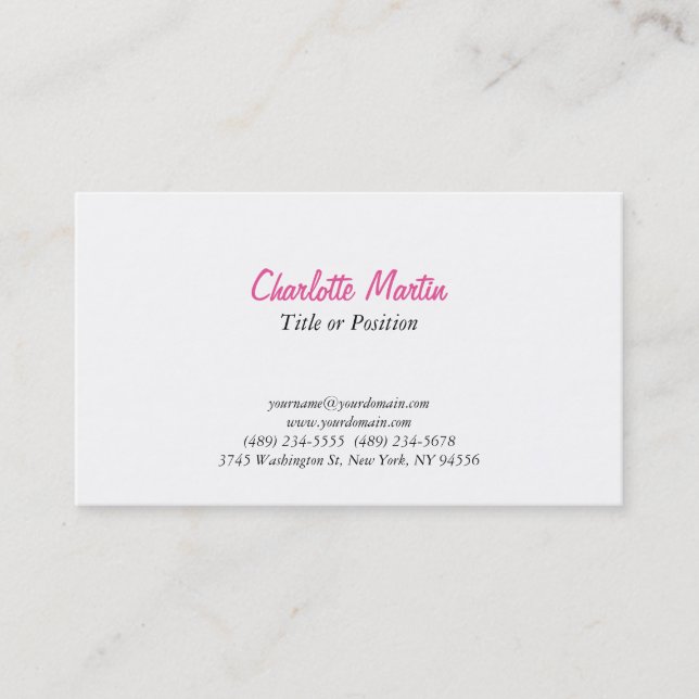 Professional Pink White Manager Consultant Chief Business Card (Front)