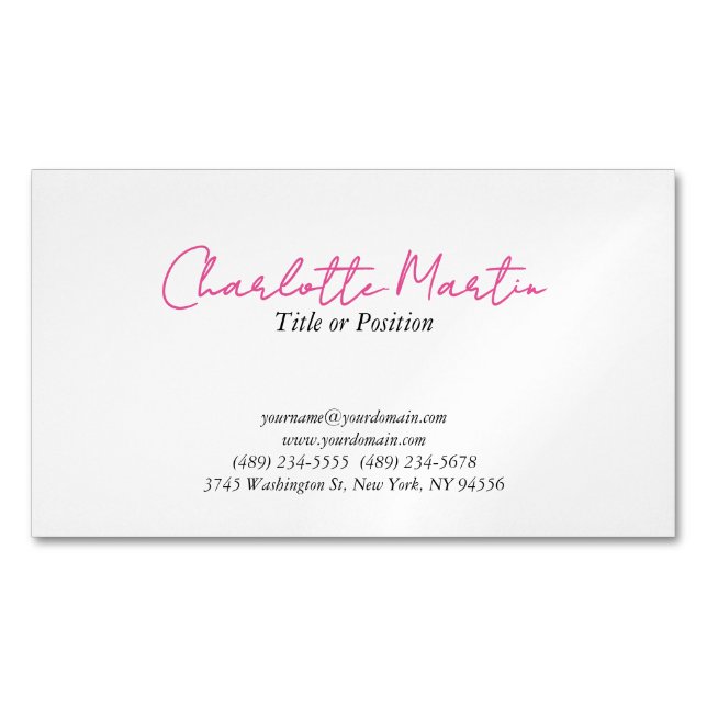 Professional Pink White Manager Consultant Chief Magnetic Business Card (Front)