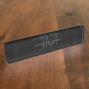 Professional Plain Black and White Monogram Nameplate