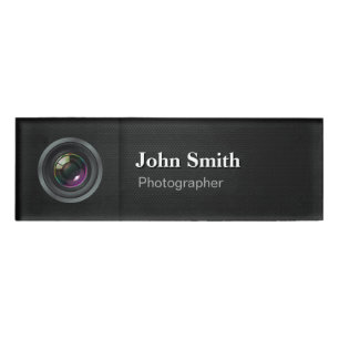 Professional Plain Black Camera Lens Photographer Name Tag