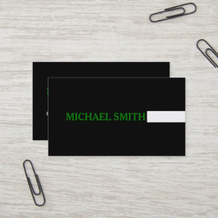 Professional Plain Black Modern Green Business Card