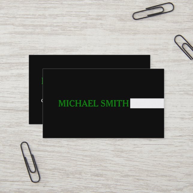 Professional Plain Black Modern Green Business Card (Front/Back In Situ)