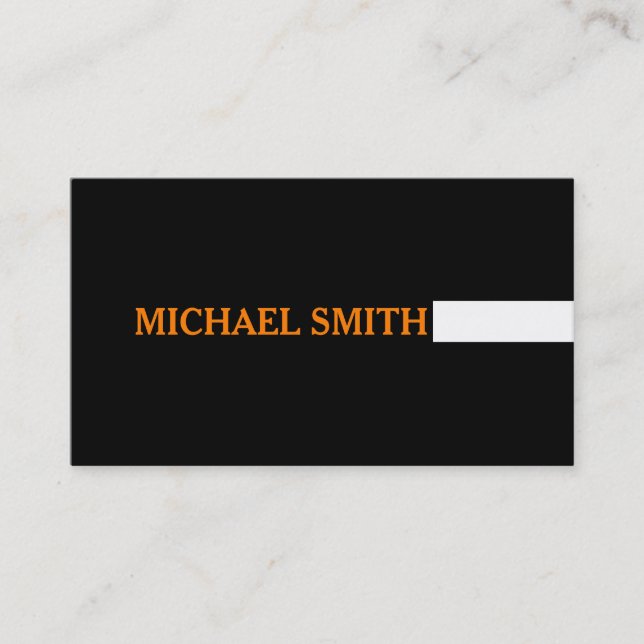 Professional Plain Black Modern Orange Business Card (Front)