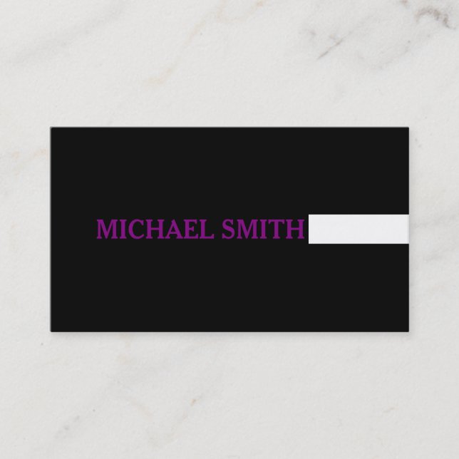 Professional Plain Black Modern Purple Business Card (Front)